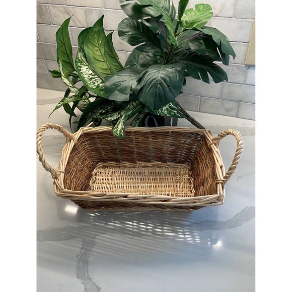 Wicker Basket with Handles Brown and Tan Rectangle - Picture 2 of 5